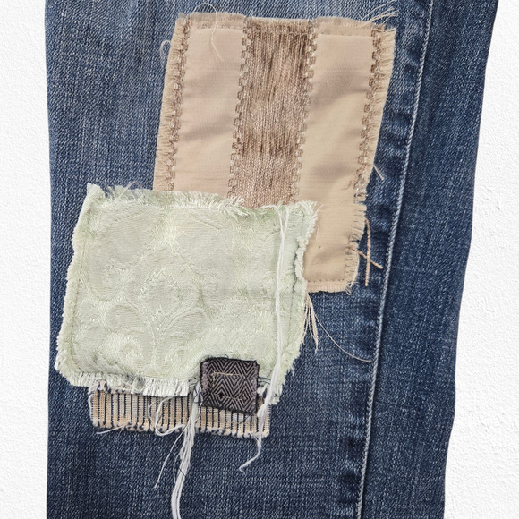 Pilcro Anthropologie Patchwork Mixed Fabric Mid-Rise Straight Leg Jeans Size 27 - Picture 7 of 12